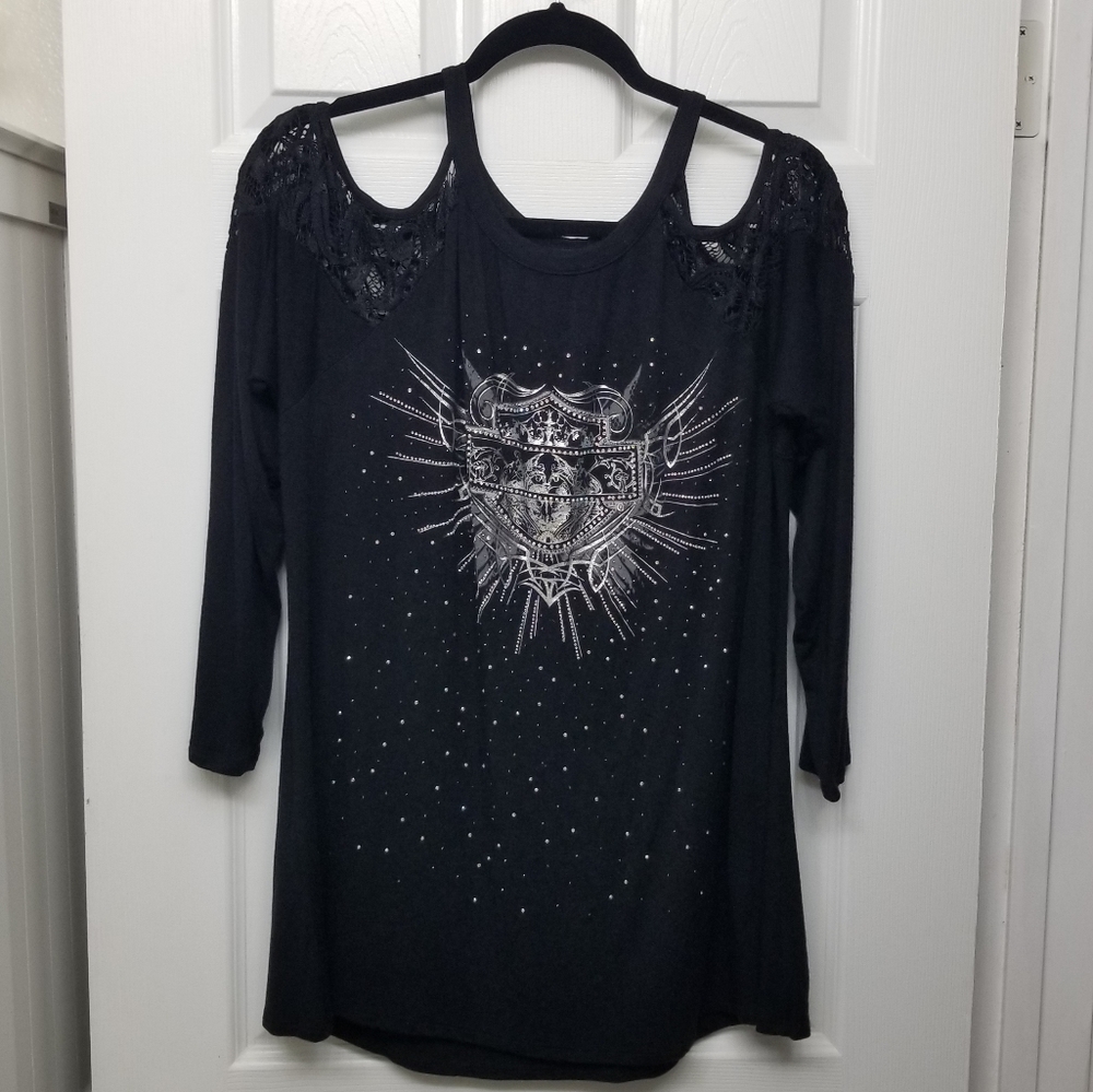 Harley-Davidson Womens 1/4 Sleeve Cold Shoulder Tee